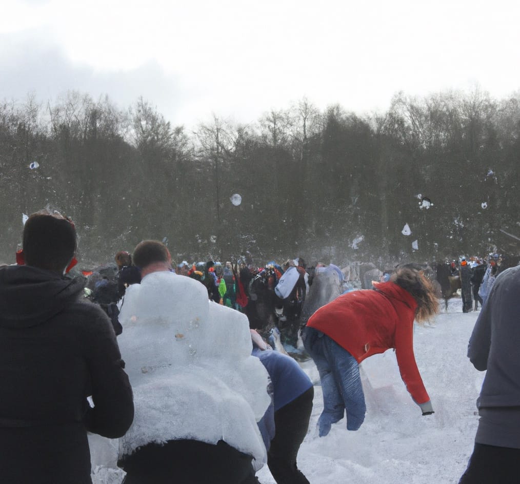 sneeuwballengevecht met veel mensen