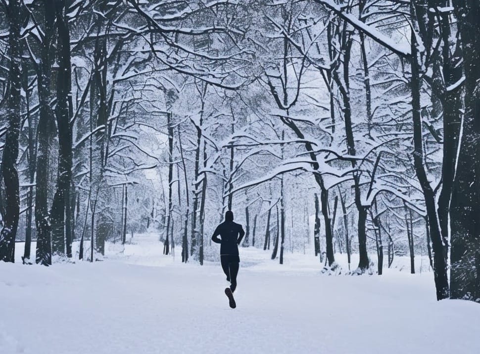 running in snowy environment dark