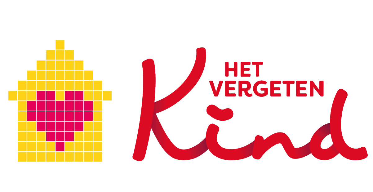 Het vergeten kind logo, geel huisje met roze hartje in het midden